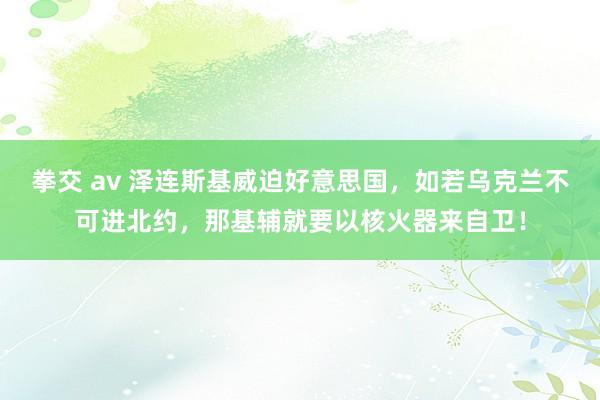 拳交 av 泽连斯基威迫好意思国，如若乌克兰不可进北约，那基辅就要以核火器来自卫！