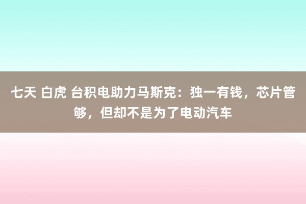 七天 白虎 台积电助力马斯克：独一有钱，芯片管够，但却不是为了电动汽车