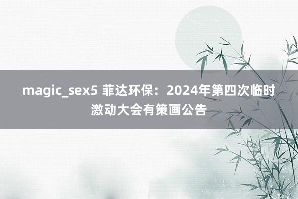 magic_sex5 菲达环保：2024年第四次临时激动大会有策画公告