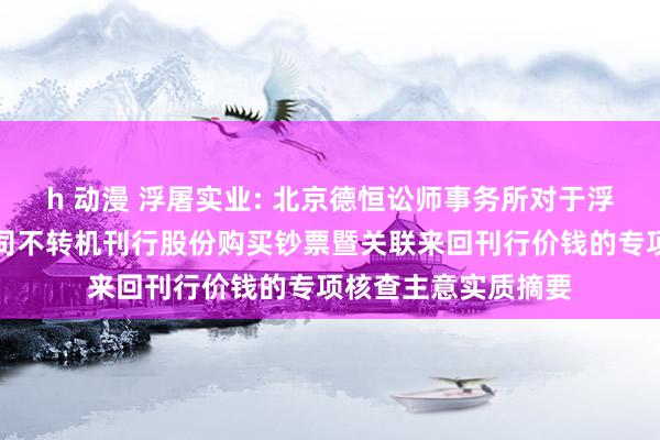 h 动漫 浮屠实业: 北京德恒讼师事务所对于浮屠实业股份有限公司不转机刊行股份购买钞票暨关联来回刊行价钱的专项核查主意实质摘要