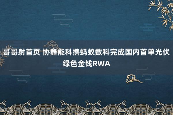 哥哥射首页 协鑫能科携蚂蚁数科完成国内首单光伏绿色金钱RWA